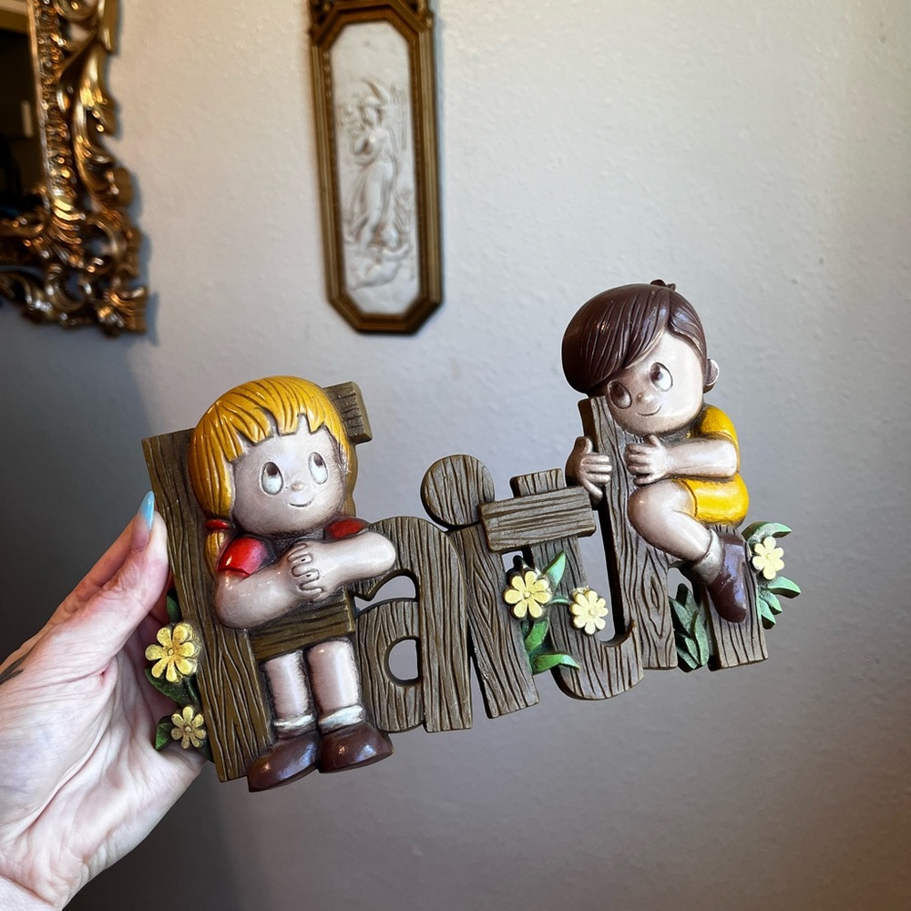 Vintage 80s Burwood Plastic Wall Plaque Faith Religious Children Flowers Decor